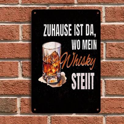 1pc Whiskey Themed Metal Wall Decor, Vintage Style Iron Plaque Engraved With "Home Is Where My Whiskey Is", Rustic Bar Decoration, Retro Kitchen Wall Hanging
