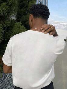 男士口号印花圆领宽松休闲短袖 T 恤 - 白色 - 查看 2