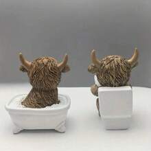 Interesting Bathroom Decor - Highland Cow Reading On Toilet Statue, Rustic Style Bathroom Decoration, Resin Made For Home Office Or Gift, No Power Needed, Humorous Design, Fine Texture - A - View 9