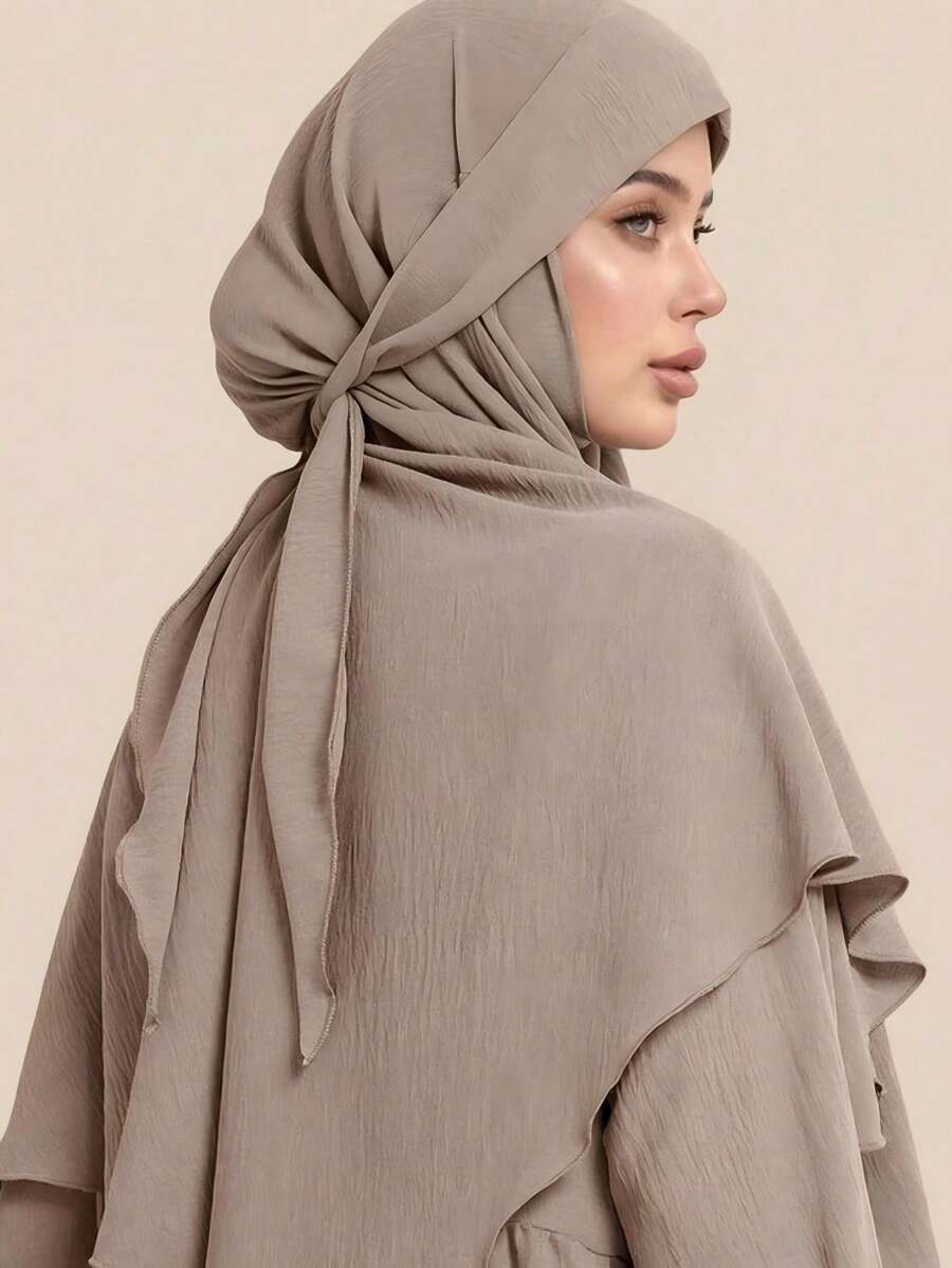 1pc Women's Long Prayer Dress Muslim Hijab With Tie, Convenient Daily Tie-Up Muslim Headscarf, Ready-To-Wear Hijab Scarf - Multicolor - View 1