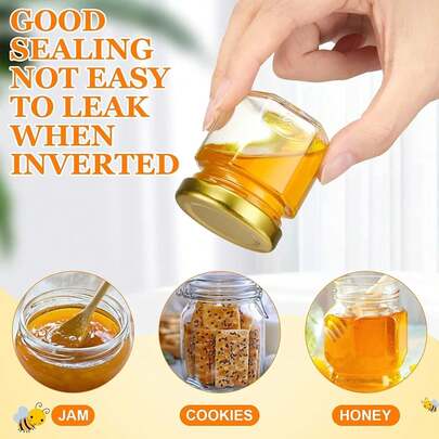 20 Pack Mini Glass Honey Jars 1.5 Oz Hexagon Honey Jars With Wooden Dipper&Lid