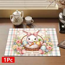 1 pieza Alfombrilla absorbente para secar platos con estampado de conejo y huevo de Pascua, Almohadilla para mostrador de máquina de espresso, Alfombrilla para el drenaje del fregadero, Protector contra salpicaduras del grifo, Posavasos para baño, Decoración del hogar, Decoración de Pascua, Regalo de Pascua - Multicolor - Ver 12