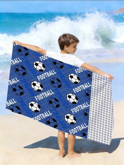 1PC Boys Soccer Beach Towel, Football Pattern Shower Towel Super Absorbent Microfiber Towel ,Perfect For Boys Sports Travel Swimming( Group Bulk Order)