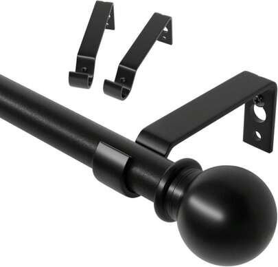 Curtain Rods For Windows 28 To 48 Inch, 5\/8 Inch Black Curtain Rod Set With Brackets, Splicing Adjustable Metal Drapery Rod For Bedroom, Kitchen, Living Room, Matte Black