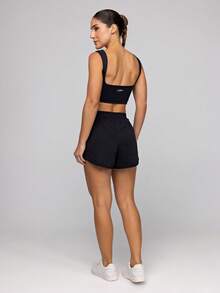 LOT FITNESS Women's Fitness Set: Gym Top With High Support And Loose-Fitting Double Shorts With Pockets - 黑色 - 查看 2