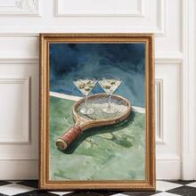 1幅复古网球俱乐部海报墙画，1幅时尚鸡尾酒马提尼酒杯帆布画，独特而富有创意的墙面装饰艺术品，适合卧室或客厅氛围 - C - 查看 2