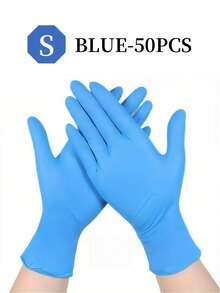 100只蓝色丁腈一次性手套，无粉、无乳胶、防水，适用于厨房清洁、纹身、染发、宠物护理、美发沙龙、清洁用品、家用工具（无包装盒） - 藍色 - 查看 20