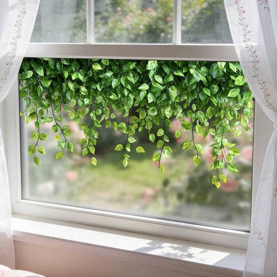 1/2pcs Reusable Green Vine Pattern Window Stickers, Double-Sided Static Cling PVC, Suitable For Glass Sliding Doors, Bedroom, Living Room And Home Decor - Window Stickers - View 1