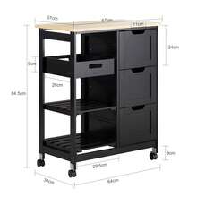 SoBuy Serving Trolley With Wheels, Kitchen Trolley With 1 Tray, Side Table, Rolling Trolley For Kitchen, Living Room, Dining Room – Ideal For Single Kitchens, Kitchen Cabinets With Worktop, White, 68x85x38 Cm, FKW79-W - Black - View 4