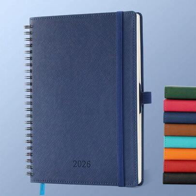 Planner 2026 Daily Weekly And Monthly,8.5\X6.5\,12 Months Spiral Bound Calendar Agenda With Se--Adhesive Pen Holder,2026 Appointment Book With Vegan Leather Soft Cover,Blue