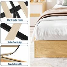 Base de cama minimalista de madera resistente con listones de madera resistentes, sin cabecero ni somier, fácil montaje, ahorra espacio. - Marrón - Ver 5