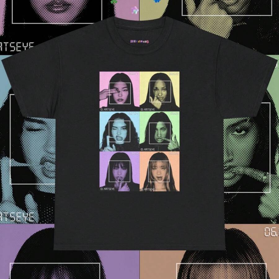 Katseye Y2K T Shirt Katseye Cyber Style Fanmade Eyekon Merch - màu đen - Xem 1