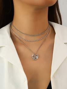 3 件套优雅别致时尚奢华闪亮彩色方晶锆石心形、蝴蝶、花瓣、圆形、方形、鱼形、海马、蜜蜂、六边形、泪珠吊坠项链套装，适合毕业典礼、派对、婚礼、新娘、伴娘、女友、生日、情人节、妇女节、感恩节、新年礼物 - 銀色 - 查看 41