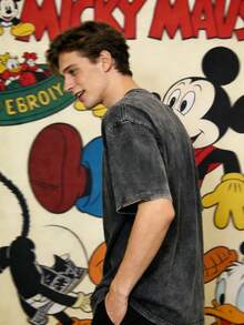 Disney 180 Grams Washed Cotton | Toy Story Woody Buzz Lightyear Print | American Retro Loose Short-Sleeved T-Shirt For Men - màu đen - Xem 3