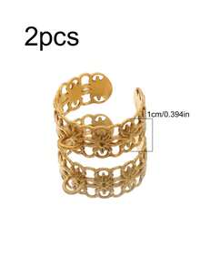 2个不锈钢几何宽环可调节开口环，适用于DIY戒指，带跳环底座，戒指包边篮式珠宝配件 - 戒指底座 - 查看 22