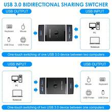 USB 3.0 Switcher, Dual-Way USB Switcher 2 In 1 Out/2.54cm 2 Out USB KVM Switch Selector, Share Keyboard, Mouse, Scanner, Printer Between 2 Computers, Compatible With Apple, Windows, Linux - Black - View 4