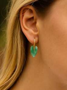 迷人天然石心形吊坠女士耳环 - 13*20mm 天然白石英、粉晶、绿东陵玉、虎眼石、黑曜石多面心形吊坠 - 波西米亚优雅风格，适合日常及节日佩戴。理想的情人节礼物。可爱可摆动设计，休闲装扮及特殊场合皆宜。 - 彩色 - 查看 11