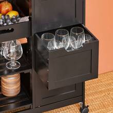 SoBuy Serving Trolley With Wheels, Kitchen Trolley With 1 Tray, Side Table, Rolling Trolley For Kitchen, Living Room, Dining Room – Ideal For Single Kitchens, Kitchen Cabinets With Worktop, White, 68x85x38 Cm, FKW79-W - Black - View 11