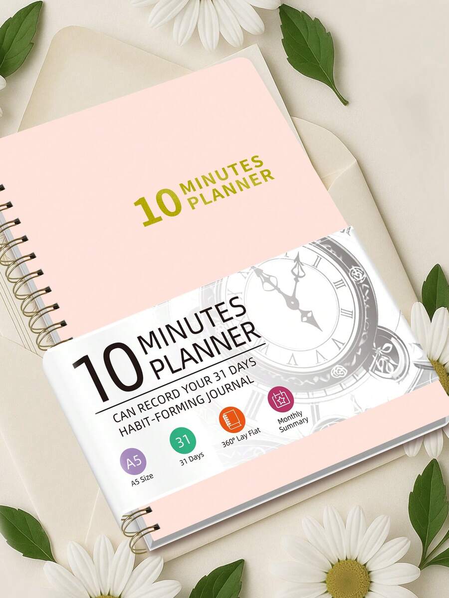 A5 Daily Planner, 30-Minute Simple Daily Weekly Monthly Planner Notebook For Personal, Work & Study, Back To School Supplies Office Use - Pink - View 1
