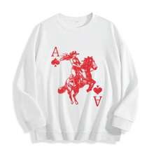 Cowgirl Thin Sweatshirt, Heart Crewneck, Playing Card, Ace Shirt, Retro Western Tops, Hearts Thin  Shirt, Valentines Day, Country Cowgirls, Rodeo Top - 白色 - 查看 2