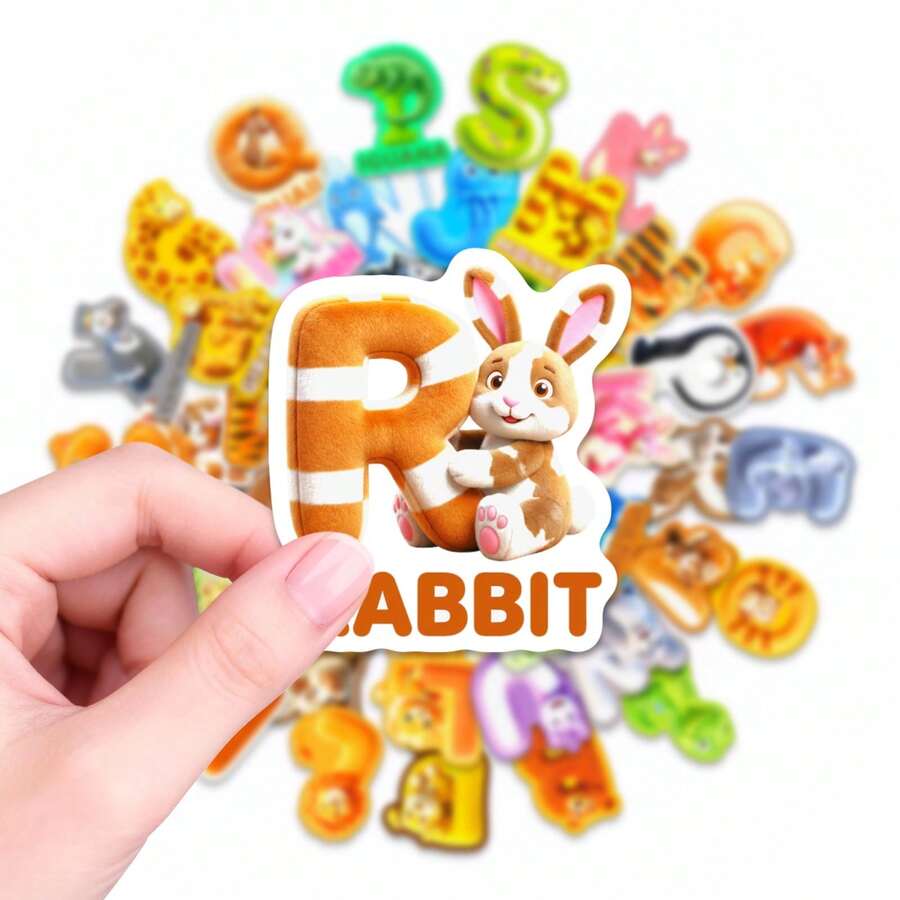 50PCS Cute Animal English Letters Stickers Aesthetic Vinyl Stickers Decals Scrapbook, Journaling, Laptop, Bumper, Skateboard, Water Bottles, Computer, Phone Back To School - Multicolor - View 1