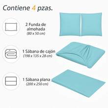 AMOROSA Juego de Sábanas Premium de 3/4Piezas(Sábana Ajustable+Sábana Plana+Fundas de Almohada)Juego de Sabanas Matrimonial,Suave y Transpirable,Duradero para Todo el Año Ideal para Dormitorio Departamento Hospedajes Decoración de Hogar - verde menta - Ver 7