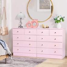 Macaron Pink 5 Drawer Dresser For Bedroom, Modern Wood Dresser Chest Of Drawers, Pink Bedroom Dressers Nightstand For Girls, Anti-Tipping Device, Rose Gold Metal Handle, Living Room, Hallway, Office - 粉色 - 查看 1
