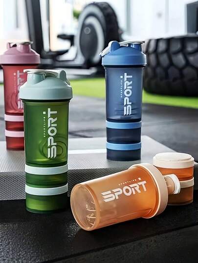 3-Layer Portable Protein Powder Shaker Cup, Suitable For Protein Powder, Probiotics And Vitamins - Leak-Proof Flip Cap, Non-Slip Matte Material With Flip Cap And Handle, Outdoor Fitness Mixing Use