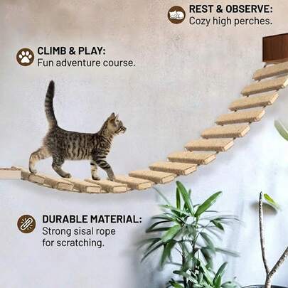 Thang leo cho mèo treo bằng sợi sisal, cao 35cm/50cm, thang mềm mại để chơi, leo trèo và cào móng.