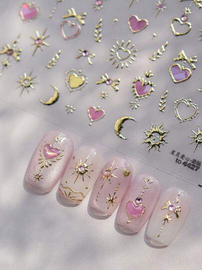Star And Moon Ramadan Themed Nail Stickers, Three Colors Available, 3D Gel Rhinestone Nail Stickers, DIY Nail Art Decorative Stickers.