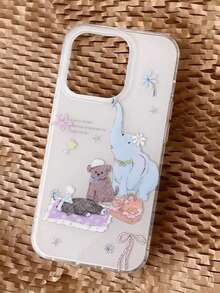 1pc Cute Cartoon Elephant Camping Bear Phone Case Compatible With Iphone17 12 11 14 15 16 17Pro Max 13 17Air 16Plus 15Pro 14Promax Soft Cases Protective Back Cover - White - View 5