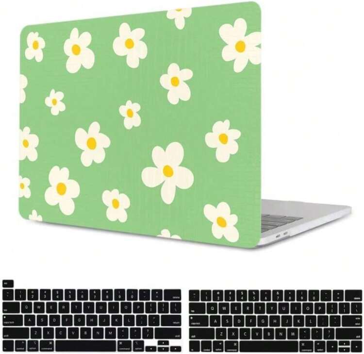 KSK KAISHEK Case For MacBook Pro 13 Inch With Touch Bar 2016 2017 2018 2019 2021, A2338 M1 A2289 A2251 A2159 A1989 A1708 A1706, Plastic Crocodile Pattern Case &Amp; Keyboard Cover, Green &Amp; Flower - ColorA - 查看 1