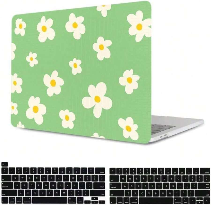KSK KAISHEK Case For MacBook Pro 13 Inch With Touch Bar 2016 2017 2018 2019 2021, A2338 M1 A2289 A2251 A2159 A1989 A1708 A1706, Plastic Crocodile Pattern Case &Amp; Keyboard Cover, Green &Amp; Flower - ColorA - 查看 1