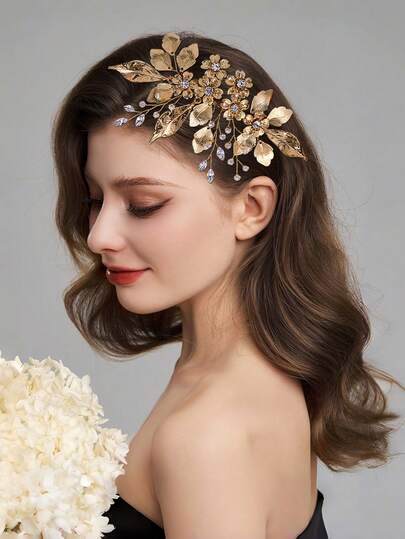 1pc Luxury Gold Alloy Decorative Hair Comb, Bridal Bridesmaid Headpiece, Fashion Hair Accessory For Wedding, Prom, Party, Photography, Women, Valentine's Day Side Comb