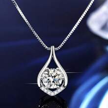 一套进口奢华1克拉莫桑石925纯银吊坠项链、戒指、耳环三件套首饰，女士/节日礼物 - 銀色 - 查看 7