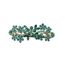 Gorgeous Emerald Gre1en Rhinestone Crystal Hair Barrette Clip - Green/Rose Gold Plated - View 2