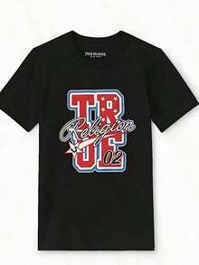 Trues Religions Summer T-Shirt Boys Supercool True Patch Tee Men's Men's Oversized Loose Top Hip Hop TRENDSSy Brand Men's Clothing4 - Đen và trắng - Xem 1
