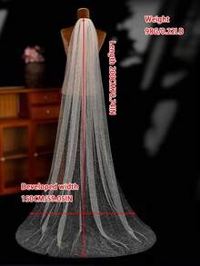 1pc 2m Long Glitter Bridal Veil With Train, Suitable For Women's Cathedral Wedding, Wedding Photography - Multicolor - View 9