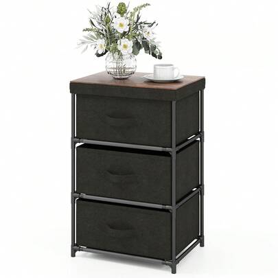  COSTWAY 3-Tier Cabinet, Freestanding Storage Cabinet, Non-Woven Fabric Cabinet, Versatile Storage Organizer For Home And Office, Black