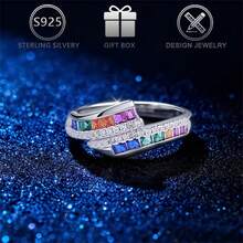 1pc 925 Sterling Silver Cubic Zirconia Unique Line Design Ring, Suitable For Daily Wear, Banquet, Wedding, Birthday Gift, Mother's Day Gift - Silver - View 4