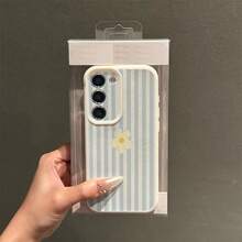 1pc TPU Material Fresh Blue Striped Floral Pattern Fashionable Phone Case Suitable Compatible With Samsung/A05s/A12/A13/A14/4G/A15/A21s/A23/A25/A32/5G/A34/A35/A50s/A51/A52/A53/A54/A55/A71/A72/A73/S10/S20FE/S20Ultra/S21Ultra/S22/S22Plus/S23/S24, 10C/12C/Note10/11/12/13/ProPlus/Note8/9Pro, Full Protective Soft Shell Phone Cover - White - View 2