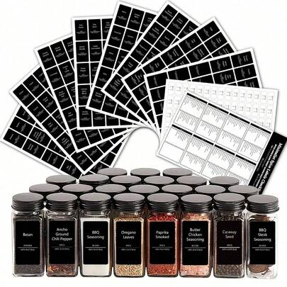 1 Set Multifunctional Kitchen Spice Jar Labels, Waterproof And Oil-Proof Washable Spice Jar Labels (Jars Not Included)