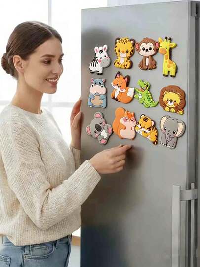 10pcs Cute Animal Refrigerator Magnets, Magnetic Fridge Stickers Including Elephant, Tiger, Lion, Monkey, Giraffe And Other Forest Animals DIY Decals, Creative PVC Soft Rubber Magnets, Party Decorations, Fridge Magnets, Kitchen And Office Whiteboard Cabinet And Dishwasher, Home Decor, Spring Easter Gifts, Animal Lovers