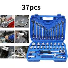 37-Piece Professional Tool Kit With Combination Wrench, Sockets, And Large Ratchet - A - Xem 3