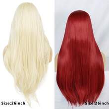 Chic Long Straight Wig, 2 Colors (Vibrant Red/Platinum Blonde) Sleek Synthetic Hairpiece For Daily Looks & Glam Party Styles - Multicolor - View 9