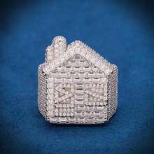 Exaggerated Luxury White Gold Plated Fully Paved Cubic Zirconia House Shaped Men's Hip Hop Punk Ring - White Gold - View 9