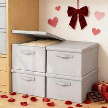 1 pieza Caja de almacenamiento de tela de gran capacidad, caja de almacenamiento de ropa plegable con tapa, caja de almacenamiento multiusos para el hogar, caja de almacenamiento de armario, caja organizadora de habitación, a prueba de polvo y humedad, con asas a ambos lados, caja de almacenamiento con estilo de cajón, caja de almacenamiento apilable - Gris Oscuro - Ver 3