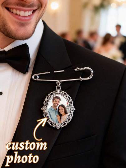 1pc Custom Photo Boutonniere Lapel Pin,Personalized Gift For Groom From Bride On Wedding Day, Custom Photo Boutonniere Lapel Pin, Groom Memorial Photo Lapel Pin In Gold Custom Memorial Photo BoutonniereLapelPinBrooch,Y2k,Kawaii,Adorable,Cute,Colorful,Cuties,Stylish,Custom,Personalized,Unique,Customized,Personalized Family Gift,Ideal Gifts For Her,Girlfriend,Friends,Family,Her/Personalized Gift For Mom's Birthday / Mother's Day