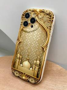 1 pièce Étui de protection de téléphone épais anti-chute avec motif architectural doré 2D non 3D, imprimé coloré pour Eid Mubarak à la mode. Convient pour un usage personnel ou comme cadeau d'Eid. Compatible avec iPhone11 12 13 14 11Promax 12Promax 13Promax 14Promax XR 15 15PRO 15PROMAX, GalaxyA05/A15/A25/A35/A53/A54/A55/S23/S24/S25 - Multicolore - Voir 2