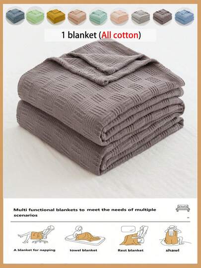 1pc 100% Cotton Knit Blanket - Ultra-Thin Breathable Plaid Design | Suitable For All Seasons | Machine Washable | Ideal For Summer And Night Sweats | Modern Soft Texture Throw Blanket, Contemporary Home Decor, Minimalist Easy-Care Fabric